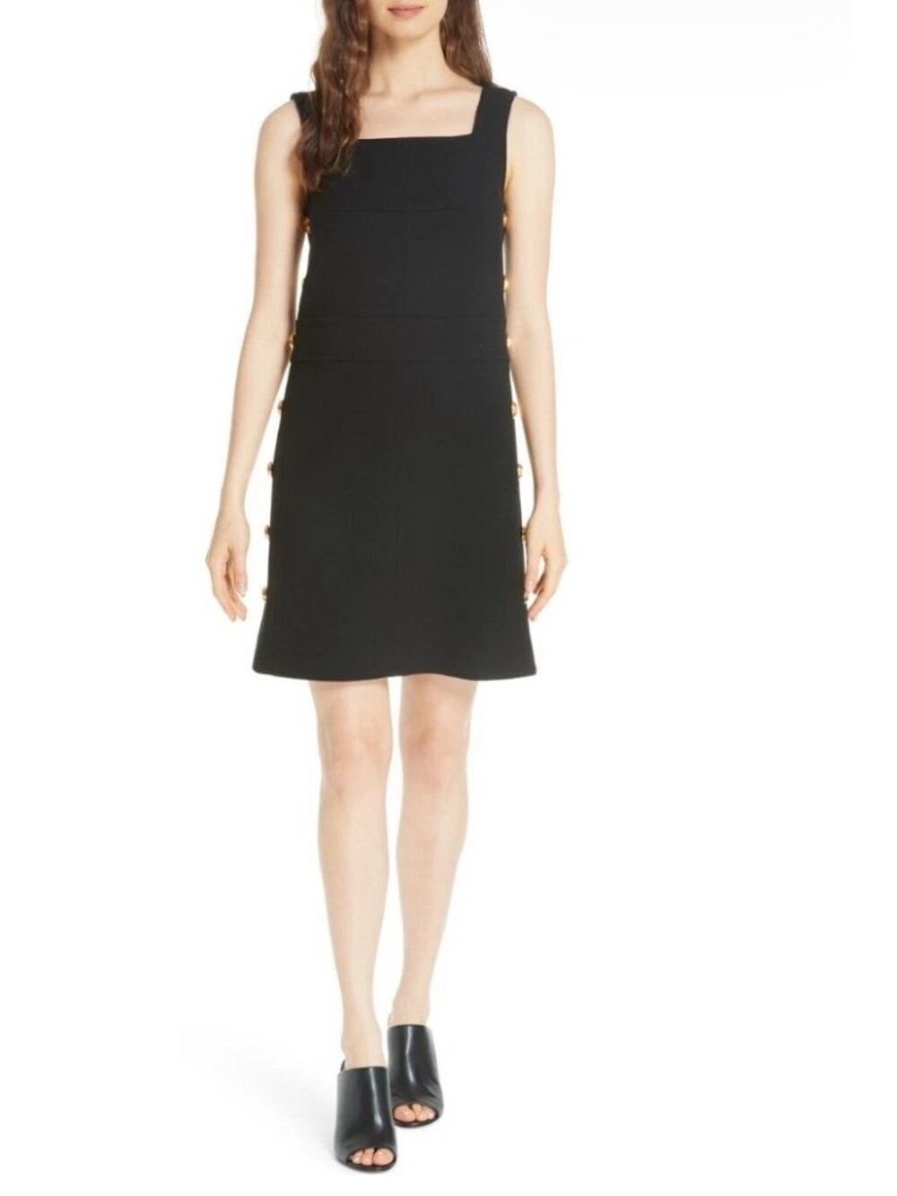 Tory Burch Millie Women’s Black Square Neck Side- Button Shift Dress Size 12